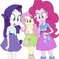 Size: 2516x2520 | Tagged: safe, derpibooru import, edit, edited screencap, editor:homersimpson1983, screencap, fluttershy, pinkie pie, rarity, human, equestria girls, equestria girls (movie), g4, background removed, female, hand over mouth, looking down, not a vector, simple background, transparent background, trio, trio female