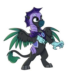 Size: 1200x1251 | Tagged: safe, artist:rutkotka, oc, oc only, oc:maximilian kohler, changeling, griffon, armor, changeling oc, disguised changeling, night guard, night guard armor, on hind legs, talons, ych result