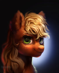 Size: 1040x1280 | Tagged: safe, artist:bananitryi, derpibooru import, applejack, earth pony, pony, g4, bust, chest fluff, ear fluff, ears, female, freckles, mare