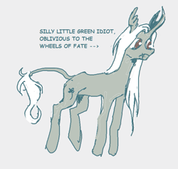 Size: 657x622 | Tagged: safe, artist:trollfuneral, derpibooru import, oc, oc only, oc:hazel hooves, pony, unicorn, curved horn, horn, leonine tail, male, simple background, snaggletooth, solo, stallion, tail