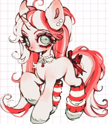 Size: 1797x2048 | Tagged: safe, artist:p0nyplanet, derpibooru import, oc, oc only, pony, unicorn, abstract background, adoptable, bow, clothes, ear piercing, earring, female, jewelry, leg warmers, mare, necklace, piercing, solo, tail, tail bow, unshorn fetlocks