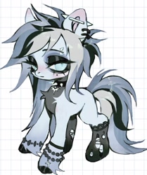 Size: 1709x2047 | Tagged: safe, artist:p0nyplanet, derpibooru import, oc, oc only, earth pony, pony, adoptable, bracelet, choker, clothes, eyebrow piercing, female, jewelry, mare, piercing, socks, solo, spiked choker