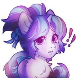 Size: 5000x5000 | Tagged: safe, artist:eltaile, derpibooru import, starlight glimmer, unicorn, collaboration, g4, bow, bust, chest fluff, collaboration:choose your starlight, exclamation point, female, hair bow, looking at you, mare, portrait, simple background, solo, tail, tail bow, teary eyes, transparent background