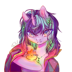 Size: 1100x1100 | Tagged: safe, artist:dorry, derpibooru import, starlight glimmer, unicorn, collaboration, g4, bust, cape, clothes, collaboration:choose your starlight, ear piercing, female, fire, looking at you, mare, piercing, portrait, simple background, transparent background