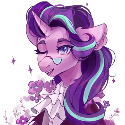 Size: 4000x4000 | Tagged: safe, artist:wiz, derpibooru import, snowfall frost, starlight glimmer, unicorn, collaboration, g4, bust, clothes, collaboration:choose your starlight, female, glasses, mare, one eye closed, portrait, simple background, solo, transparent background