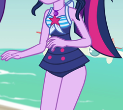 Size: 1206x1080 | Tagged: safe, derpibooru import, screencap, sci-twi, twilight sparkle, better together, equestria girls, forgotten friendship, g4, clothes, drone, legs together, ocean, one-piece swimsuit, sci-twi swimsuit, swimsuit, water