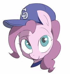 Size: 2186x2287 | Tagged: safe, artist:baigak, derpibooru import, pinkie pie, earth pony, pony, g4, baseball cap, bust, cap, female, hat, looking at you, mare, simple background, smiling, smiling at you, solo, white background