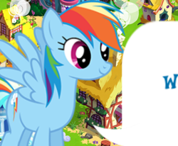 Size: 491x405 | Tagged: safe, derpibooru import, rainbow dash, pegasus, pony, g4, cropped, dialogue, dialogue box, female, gameloft, mare, meme, mobile game, my little pony: magic princess, reaction image, speech bubble, spread wings, text, w, wings, wow! glimmer