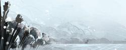 Size: 1280x507 | Tagged: safe, artist:megalura, derpibooru import, pony, scenery, silhouette, snow, snowfall, solo, winter