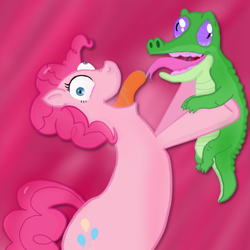 Size: 1280x1280 | Tagged: safe, artist:jhonny123girafe, derpibooru import, gummy, pinkie pie, alligator, earth pony, pony, g4, female, french kiss, kissing, male, solo, tongue, tongue out