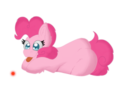 Size: 2323x1712 | Tagged: safe, artist:cinematic-fawn, derpibooru import, pinkie pie, earth pony, pony, g4, behaving like a cat, cute, diapinkes, female, laser pointer, lying down, mare, prone, simple background, smiling, solo, tongue, tongue out, white background