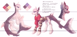 Size: 3780x1860 | Tagged: safe, artist:meggychocolatka, derpibooru import, oc, oc only, original species, pony, shark, shark pony, clothes, commission, female, gills, reference sheet, scarf, solo