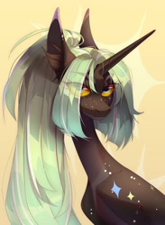 Size: 2640x3598 | Tagged: safe, artist:meggychocolatka, derpibooru import, oc, oc only, pony, unicorn, abstract background, coat markings, commission, ear fluff, ears, female, freckles, mare, solo