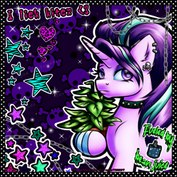 Size: 2039x2039 | Tagged: safe, artist:sweetpea-and-friends, derpibooru import, phyllis, starlight glimmer, unicorn, g4, choker, clothes, ear piercing, emo, leg warmers, marespace, myspace, philodendron, piercing, potted plant, scene