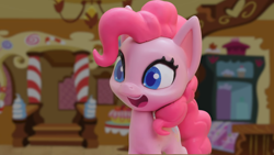 Size: 1920x1080 | Tagged: safe, derpibooru import, screencap, pinkie pie, earth pony, pony, cake off, g4.5, my little pony: stop motion short, cute, smiling, solo, sugarcube corner