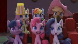 Size: 1920x1080 | Tagged: safe, derpibooru import, screencap, applejack, fluttershy, pinkie pie, rainbow dash, rarity, twilight sparkle, earth pony, pegasus, pony, unicorn, g4.5, hat in the way, my little pony: stop motion short, cute, mane six