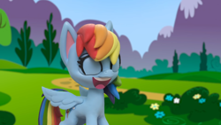 Size: 1920x1080 | Tagged: safe, derpibooru import, screencap, rainbow dash, pegasus, pony, g4.5, my little pony: stop motion short, volleyball game between rainbow dash and applejack, cute, smiling, solo