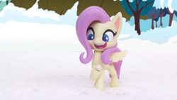 Size: 1920x1080 | Tagged: safe, derpibooru import, screencap, fluttershy, pegasus, pony, g4.5, my little pony: stop motion short, snowball fight (short), cute, smiling, snow, solo