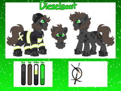 Size: 8000x6000 | Tagged: safe, artist:crazysketch101, derpibooru import, oc, oc:dieselsoot, earth pony, pony, commission, reference sheet