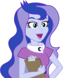 Size: 2041x2520 | Tagged: safe, derpibooru import, edit, edited screencap, editor:homersimpson1983, screencap, princess luna, vice principal luna, human, equestria girls, g4, background removed, clipboard, female, not a vector, simple background, solo, transparent background