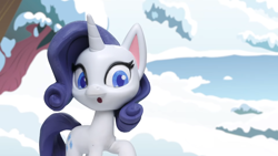 Size: 1920x1080 | Tagged: safe, derpibooru import, screencap, rarity, pony, unicorn, g4.5, my little pony: stop motion short, snow pony contest (short), :o, cute, open mouth, snow, solo