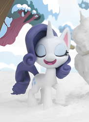 Size: 1178x1616 | Tagged: safe, derpibooru import, edit, edited screencap, screencap, rarity, pony, unicorn, g4.5, my little pony: stop motion short, snow pony contest (short), cute, smiling, snow, solo