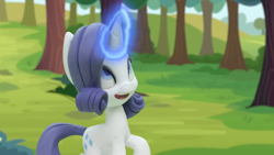 Size: 1920x1080 | Tagged: safe, derpibooru import, screencap, rarity, pony, unicorn, g4.5, gem of a problem, my little pony: stop motion short, cute, magic, magic aura, smiling, solo