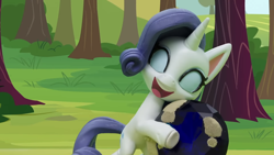 Size: 1920x1080 | Tagged: safe, derpibooru import, screencap, rarity, pony, unicorn, g4.5, gem of a problem, my little pony: stop motion short, bipedal, cute, euphoric, female, funny, hug, mare, solo