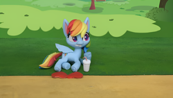 Size: 1920x1080 | Tagged: safe, derpibooru import, edit, edited screencap, screencap, rainbow dash, pegasus, pony, g4.5, my little pony: stop motion short, the great race (short), cute, nervous, solo