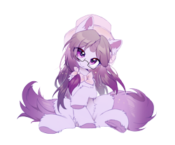 Size: 2274x1879 | Tagged: safe, artist:swaybat, derpibooru import, oc, oc only, oc:cathelin mornina, pony, unicorn, 2024 community collab, bow, derpibooru community collaboration, ear fluff, ears, glasses, simple background, sitting, solo, transparent background, underhoof