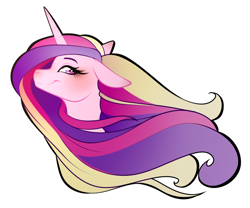 Size: 1228x1020 | Tagged: safe, artist:symphstudio, derpibooru import, princess cadance, pony, g4, bust, ears, floppy ears, looking at you, portrait, simple background, smiling, solo, white background, windswept mane