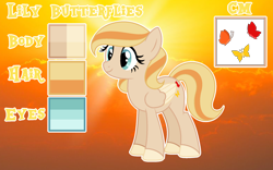 Size: 2108x1312 | Tagged: safe, artist:cindystarlight, derpibooru import, oc, oc only, oc:lily butterflies, pegasus, pony, female, mare, reference sheet, solo