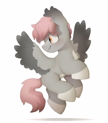 Size: 2985x3410 | Tagged: safe, artist:mochi_nation, derpibooru import, oc, oc only, oc:cotton puff, pegasus, pony, coat markings, commission, ear fluff, ears, head turn, high res, looking back, male, pale belly, simple background, socks (coat marking), solo, spread wings, stallion, white background, wings