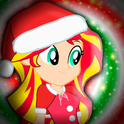 Size: 1002x1001 | Tagged: safe, artist:paco777yuyu, derpibooru import, sunset shimmer, human, equestria girls, g4, christmas, female, hat, holiday, hypnosis, santa hat, solo