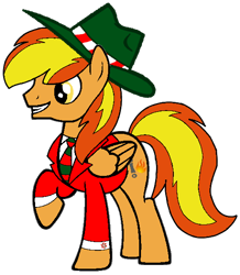 Size: 504x577 | Tagged: safe, artist:noi kincade, derpibooru import, oc, oc only, oc:firey ratchet, pegasus, pony, g4, clothes, fedora, hat, holiday, male, necktie, simple background, smiling, solo, stallion, transparent background, vest