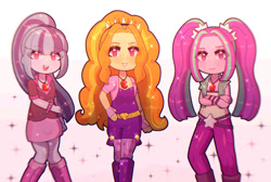 Size: 750x505 | Tagged: safe, artist:kekibon, derpibooru import, adagio dazzle, aria blaze, sonata dusk, human, equestria girls, g4, adoragio, ariabetes, chibi, crossed arms, cute, female, hand on hip, sonatabetes, the dazzlings, trio