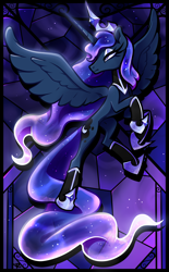 Size: 3000x4848 | Tagged: safe, artist:poole, derpibooru import, princess luna, alicorn, pony, g4, female, flying, lidded eyes, looking back, mare, solo, spread wings, wings