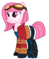 Size: 2017x2421 | Tagged: safe, artist:guruyunus17, derpibooru import, oc, oc only, oc:annisa trihapsari, earth pony, pony, series:the guardian of leadership, g4, 2024 community collab, base used, clothes, cosplay, costume, crossover, cute, derpibooru community collaboration, earth pony oc, female, generator rex, gloves, goggles, jacket, mare, ocbetes, pants, rex salazar, shoes, simple background, smiling, solo, transparent background
