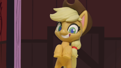 Size: 1920x1080 | Tagged: safe, derpibooru import, screencap, applejack, earth pony, pony, g4.5, my little pony: stop motion short, pie assembly line (short), bipedal, cute, female, grin, mare, rearing, smiling