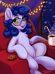 Size: 1376x1852 | Tagged: safe, artist:kittytitikitty, derpibooru import, oc, earth pony, pony, blushing, chest fluff, christmas, featureless crotch, glasses, holiday, pony oc