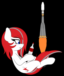 Size: 2100x2490 | Tagged: safe, artist:seafooddinner, derpibooru import, oc, oc only, oc:roscosmospone, pony, black background, rocket, simple background, solo