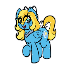 Size: 1000x900 | Tagged: safe, artist:txc, derpibooru import, oc, oc only, oc:star burst, earth pony, pony, bow, choker, clothes, green eyes, hair bow, no source available, simple background, solo, tail, tail bow, transparent background, yellow mane, yellow tail