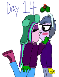 Size: 2657x3500 | Tagged: safe, artist:ktd1993, derpibooru import, aria blaze, microchips, human, equestria girls, g4, ariachips, blushing, female, holly, holly mistaken for mistletoe, kiss on the lips, kissing, male, shipping, simple background, straight, transparent background