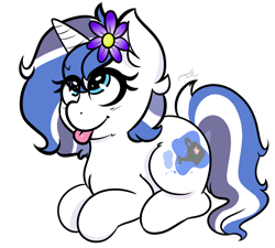 Size: 1000x900 | Tagged: safe, artist:txc, derpibooru import, oc, oc only, pony, unicorn, flower, flower in hair, multicolored hair, multicolored mane, no source available, simple background, solo, tongue, tongue out, transparent background