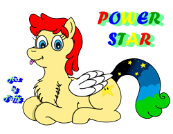 Size: 2355x1817 | Tagged: safe, artist:puffydearlysmith, derpibooru import, oc, oc only, oc:power star, pegasus, pony, chest fluff, curly tail, cute, female, looking at you, lying down, mare, ocbetes, pegasus oc, ponyloaf, prone, red mane, rule 85, simple background, smiling, smiling at you, solo, starry tail, striped tail, super mario 64, super mario bros., tail, tongue, tongue out, transparent background