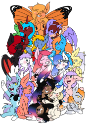 Size: 2124x2981 | Tagged: safe, artist:bunfoxx20studios, derpibooru import, oc, oc only, alicorn, bat pony, earth pony, hybrid, pegasus, pony, unicorn, zebra, 2024 community collab, derpibooru community collaboration, simple background, transparent background