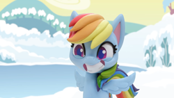 Size: 1920x1080 | Tagged: safe, derpibooru import, screencap, rainbow dash, pegasus, pony, g4.5, my little pony: stop motion short, snow pony contest (short), cute, grin, ice, smiling, snow, solo