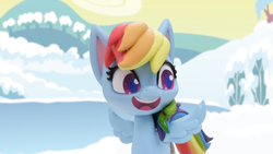 Size: 1920x1080 | Tagged: safe, derpibooru import, screencap, rainbow dash, pegasus, pony, g4.5, my little pony: stop motion short, snow pony contest (short), cute, ice, smiling, snow, solo