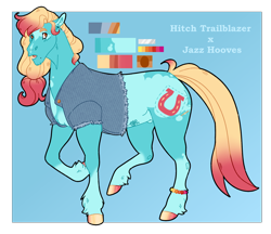 Size: 2430x2100 | Tagged: safe, artist:kitschykricket, derpibooru import, earth pony, pony, clothes, male, offspring, parent:hitch trailblazer, parents:jazz hooves, solo, stallion, vest