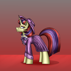 Size: 3000x3000 | Tagged: safe, artist:darklight1315, derpibooru import, moondancer, pony, unicorn, fallout equestria, clothes, dress, ear fluff, ears, fallout equestria: mayday, female, gradient background, hat, mare, solo